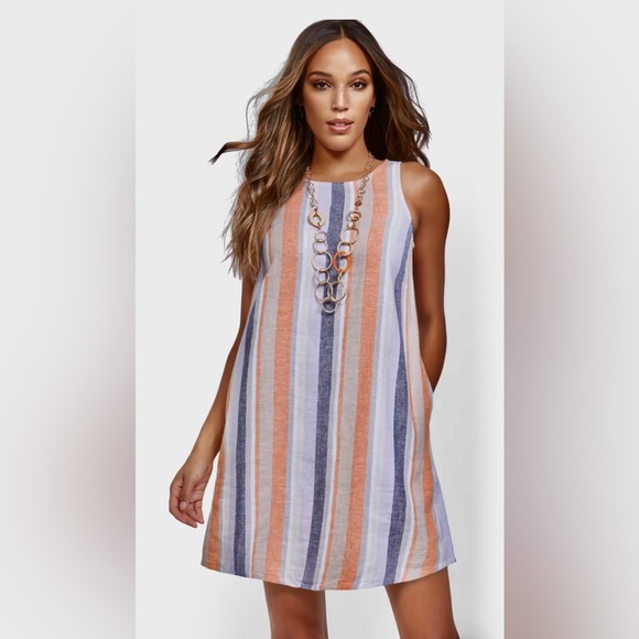 New York & Co. Soho Street Striped Sleeveless Orange Multi Color Dress. Size XL. - Picture 1 of 4
